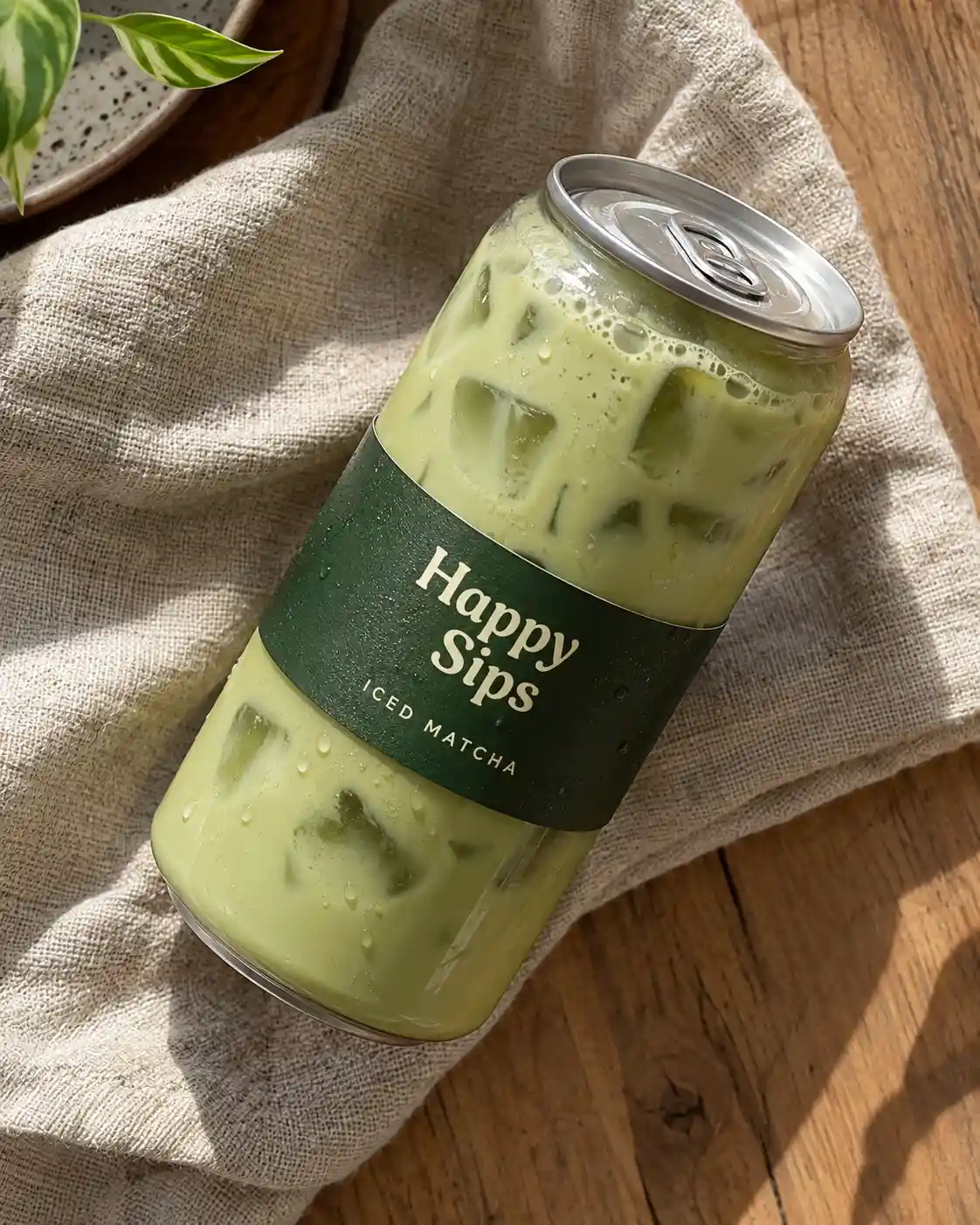 Guest receiving a freshly sealed branded matcha can at an event
