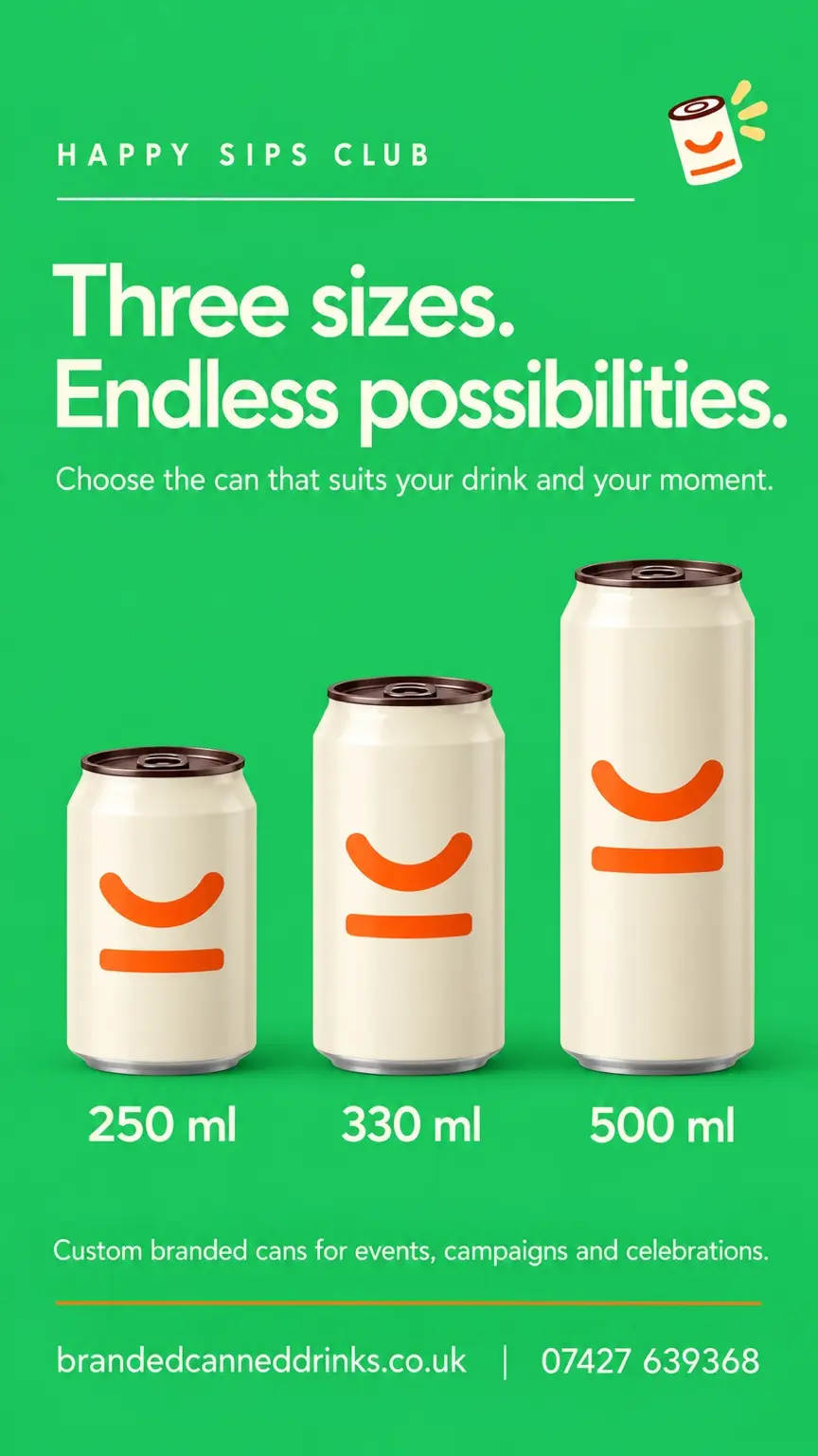 Happy Sips Branded Cans Sizes