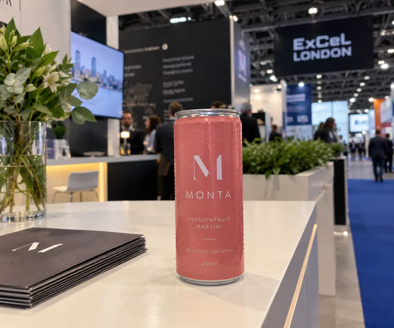 Happy Sips branded mocktail cans for exhibition stands